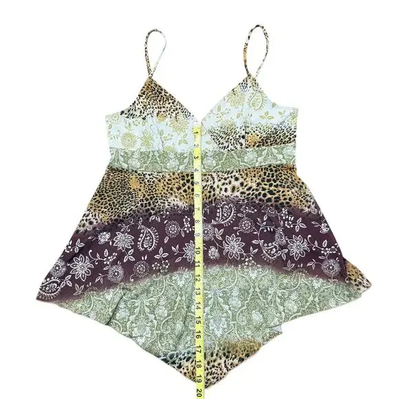 Vintage Y2K Fairycore Baby Doll Cami Top Green Brown Paisley Size Large - Picture 5 of 8